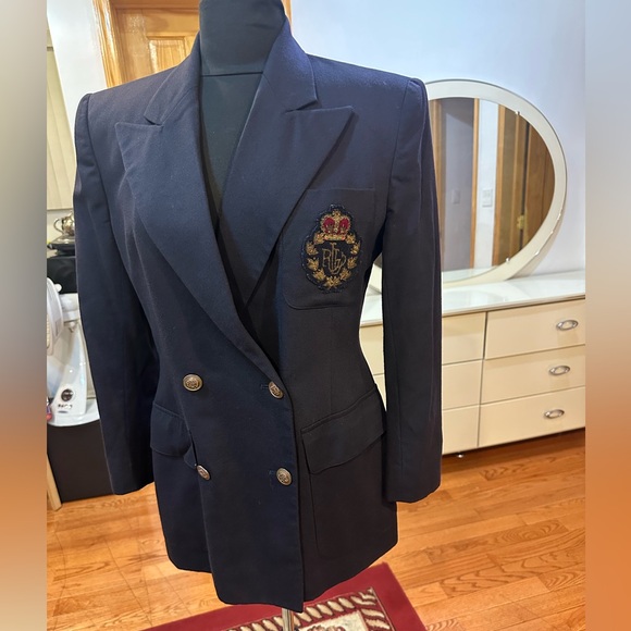 Vintage Ralph Lauren Navy Double-Breasted Wool Blazer Size Medium - Picture 2 of 16